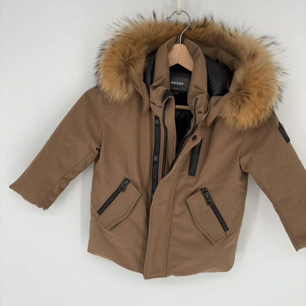 Mackage Brown/tan/camel Kids Puffer Jacket with Fur Hood